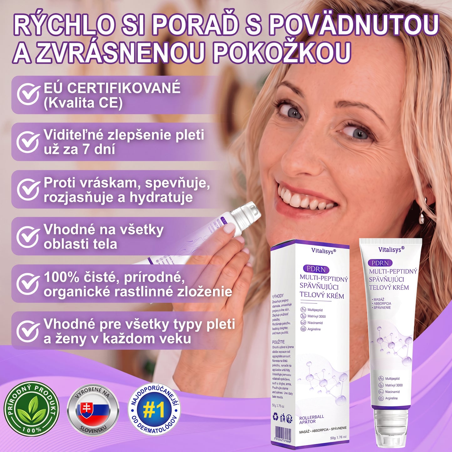 Vitalisys®❤️ PDRN Multi-Peptide Masážny telový krém s valčekom — proti starnutiu, hydratuje, spevňuje a nadvihuje pokožku, podporuje jej regeneráciu, zjednocuje tón pleti a pomáha zlepšiť vzhľad nedokonalostí a tmavých škvŕn.🍇