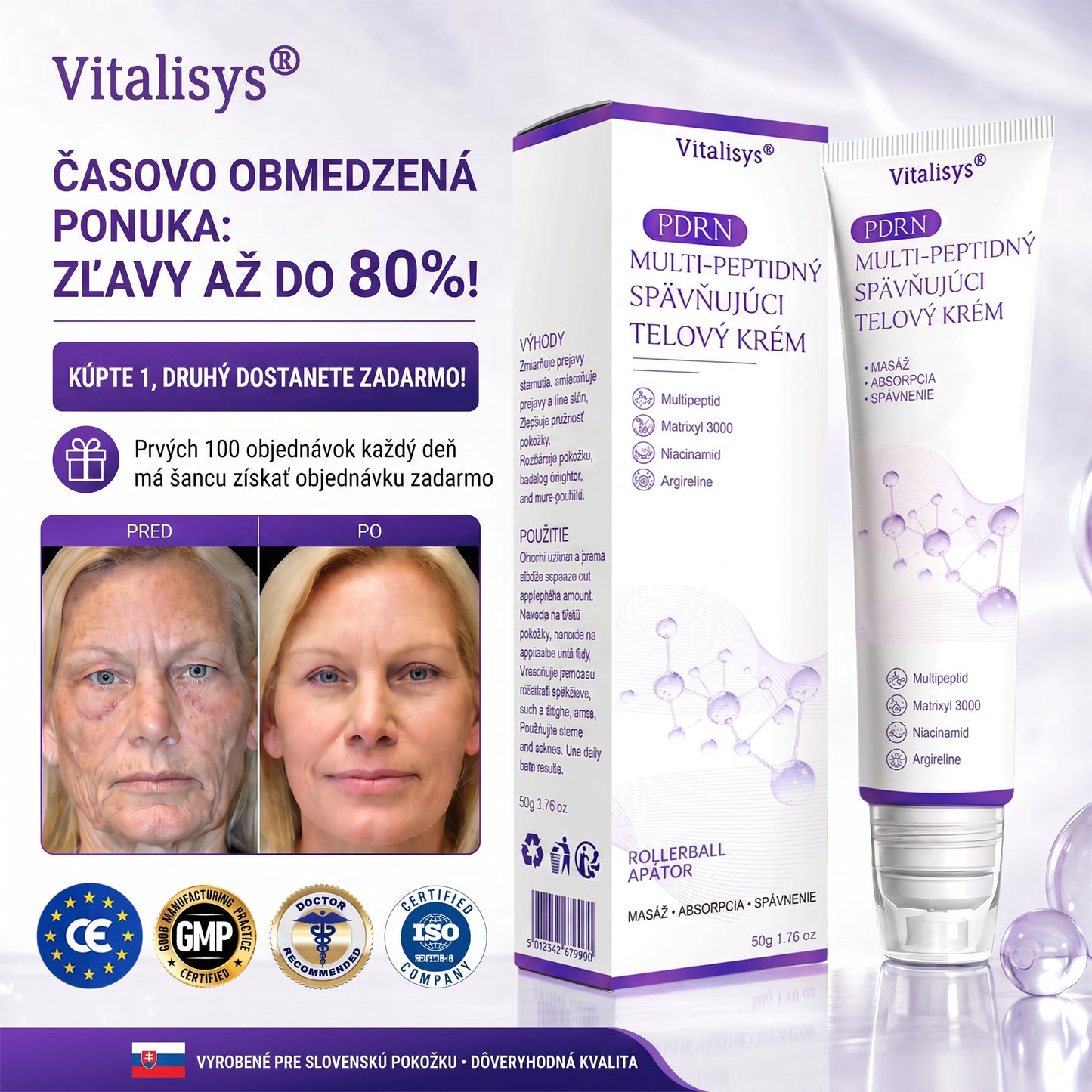 Vitalisys®❤️ PDRN Multi-Peptide Masážny telový krém s valčekom — proti starnutiu, hydratuje, spevňuje a nadvihuje pokožku, podporuje jej regeneráciu, zjednocuje tón pleti a pomáha zlepšiť vzhľad nedokonalostí a tmavých škvŕn.🍇